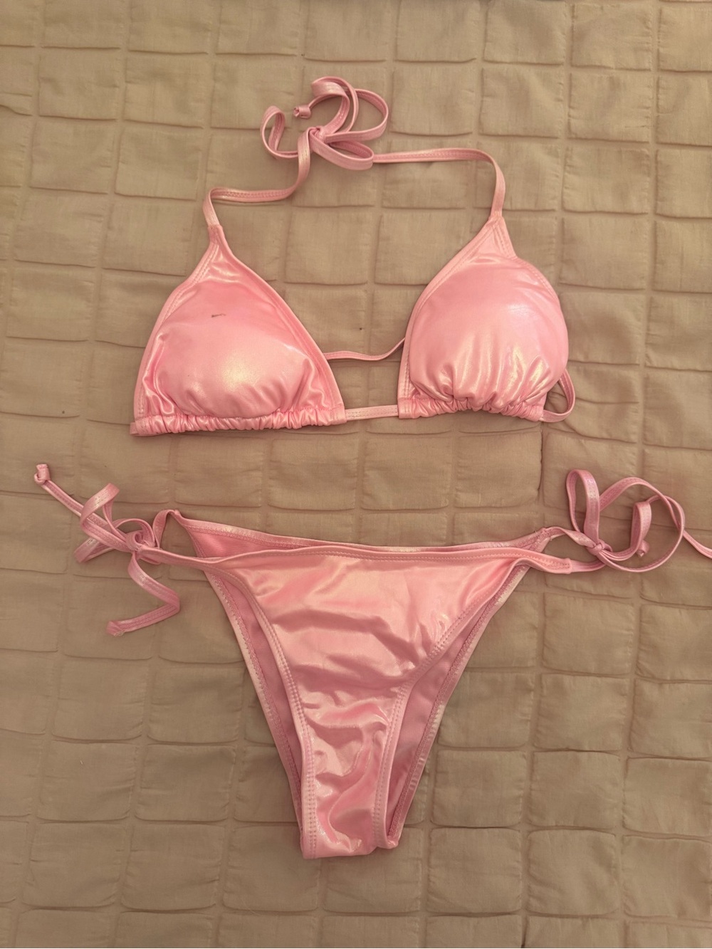 Shimmer Pink Triangle String Bikini